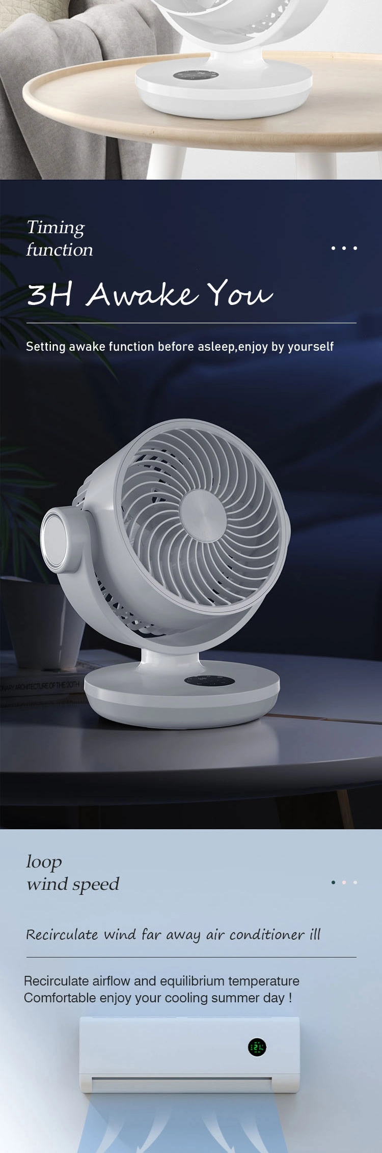 LCD Remote Control Fan Wireless Cooling Light Rechargeable Circulating Fan