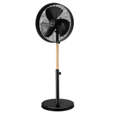 Ventilatore a piedistallo oscillante rotondo a 90 gradi Sibolux, controllo a pulsante da 16 pollici, ventilatore a piedistallo nero e color legno